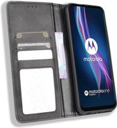 Motorola Moto One Fusion Plus Retro Portemonnee Stand Hoesje Zwart