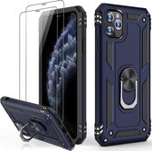 Telefoonhoesje Geschikt voor: iPhone 11 Pro hoesje Schokbestendige ring armor met 2X Glas Screenprotector blauw