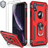 iPhone X / XS hoesje Schokbestendige ring armor met 2X Glas Screenprotector rood