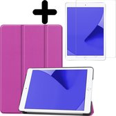 Hoes Geschikt voor iPad 10.2 2020 Hoes Luxe Hoesje Book Case Met Screenprotector - Hoesje Geschikt voor iPad 8 Hoes Cover - paarse