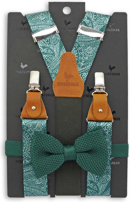 Sir Redman - Bretels met strik - bretels combi pack Paisley Sketch groen - groen / wit