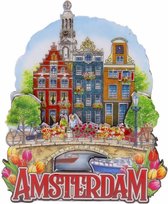Magneet MDF 3 Huizen Op Brug Amsterdam - Souvenir