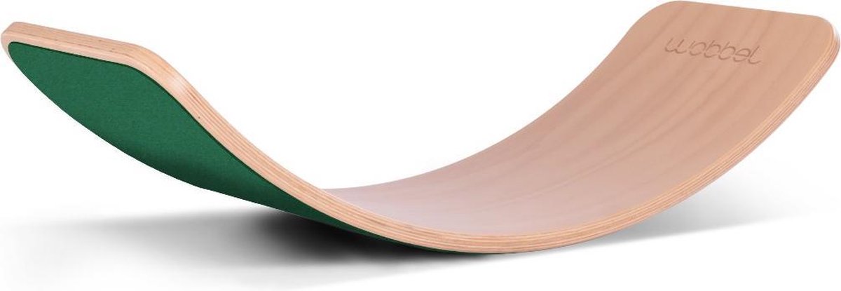 Wobbel Original Bladgroen (groen) - Blank gelakt houten balance board van 90 cm met groen wolvilt