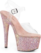 Pleaser Sandaal met enkelband, Paaldans schoenen -41 shoes- ADORE-708LG Paaldans schoenen Roze/Transparant