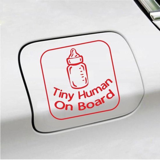 Bumpersticker – Tiny Human On Board – 14 X 14 – Rood