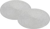 Ronde placemats/onderleggers - 6x stuks - zilverkleurig met glitter - 38 cm