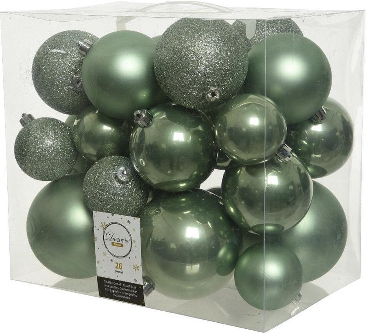 26x Salie groene kunststof kerstballen 6810 cm Mix Onbreekbare plastic...