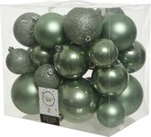26x Salie groene kunststof kerstballen 6-8-10 cm - Mix - Onbreekbare plastic kerstballen - Kerstboomversiering salie groen
