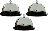 3x cloches de réception inox 8,5 cm - Cloche de comptoir - Cloche d'hôtel