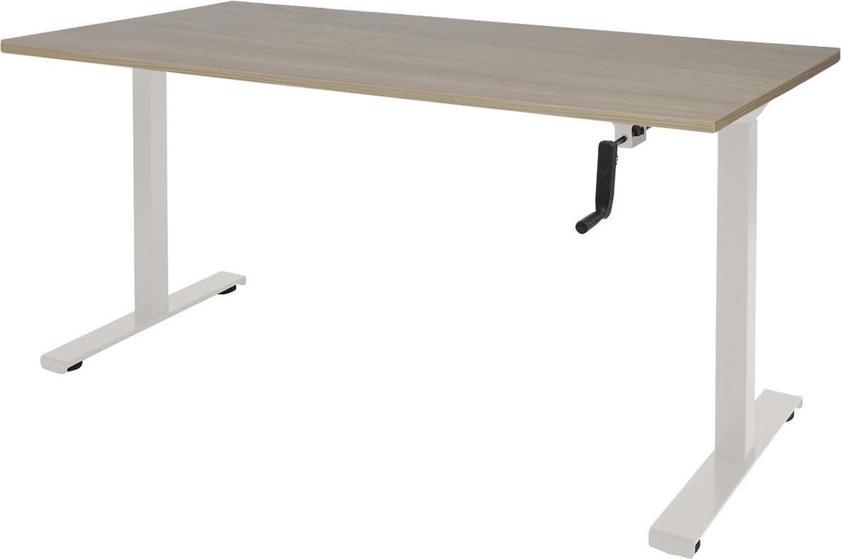 RoomForTheNew Bureau Heathrow Slinger-Desk - Zit sta Bureau - Zit sta Bureau Elektrisch - Gaming Bureau - Game Bureau - Verstelbaar Bureau - standing Desk - slinger bureau--Robson eiken blad-Wit  onderstel- 160x80