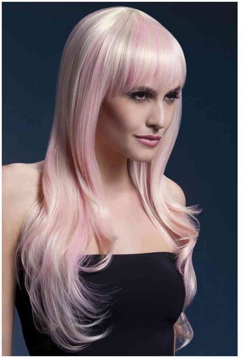 Fever Fever lange blonde pruik met roze highlights