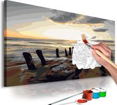 Doe-het-zelf op canvas schilderen -Strand bij Zonsopkomst 60x40 ,  Europese kwaliteit, cadeau idee
