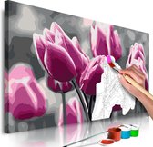 Doe-het-zelf op canvas schilderen - Tulpen Veld 60x40 ,  Europese kwaliteit, cadeau idee