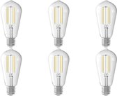 CALEX - LED Lamp 6 Pack - Smart LED ST64 - E27 Fitting - Dimbaar - 7W - Aanpasbare Kleur CCT - Transparant Helder - BES LED