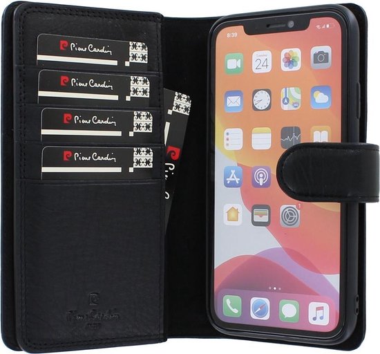 Etui Bookcase hoesje iPhone 12 Mini - Pierre Cardin - Zwart Cuir