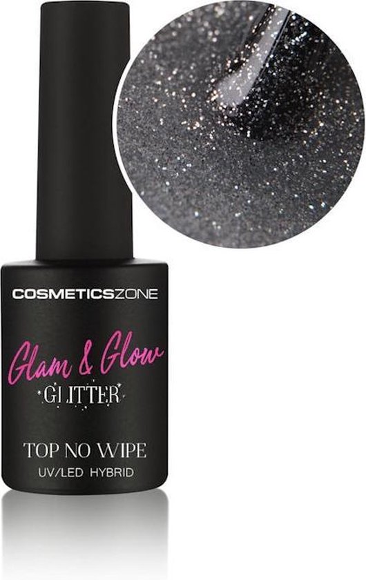 Cosmetics Zone Glam & Glow Hybrid Topcoat No Wipe Glitter Silver 15 ml. |  bol.com