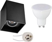Opbouwspot Set - Pragmi Luxina Pro - GU10 Fitting - Dimbaar - Opbouw Vierkant - Mat Zwart - 6W - Natuurlijk Wit 4200K - Verdiept - Kantelbaar - 90mm - BSE