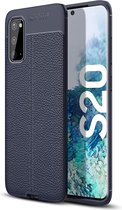 Litchi Fibre Hoesje TPU Flexibele beschermhoes - Geschikt voor: Samsung Galaxy S20 - navy