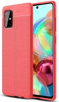 Litchi Fibre Hoesje TPU Flexibele beschermhoes - Geschikt voor: Samsung Galaxy A71 - rood