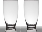Set van 2x stuks transparante home-basics vaas/vazen van glas 25 x 14 cm - Bloemen/takken/boeketten vaas voor binnen gebruik
