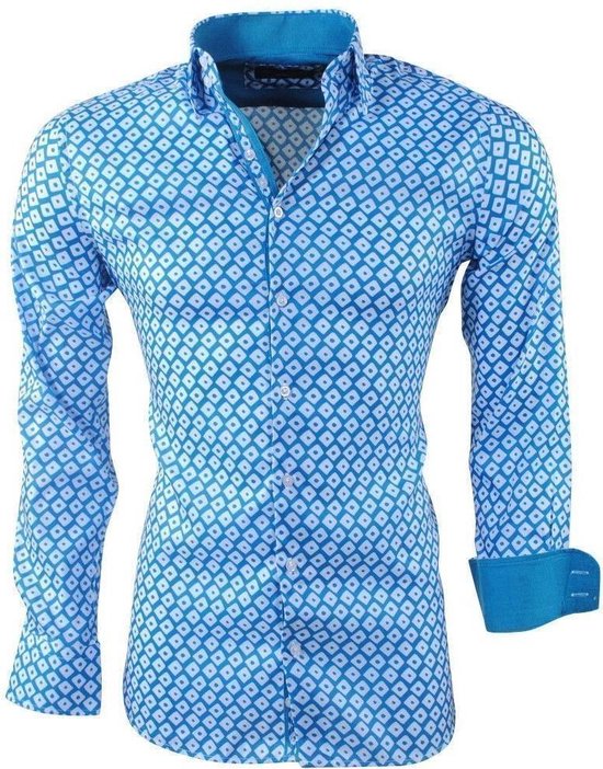zondag Bot Reis Montazinni - Heren Overhemd met Trendy Design - Stretch - Sax Blue | bol.com