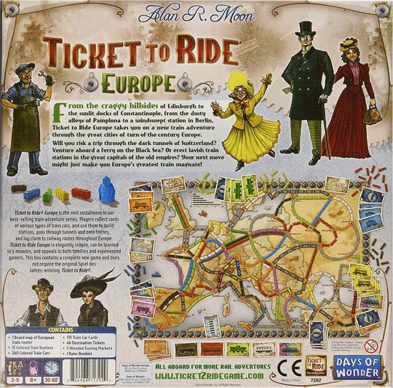 Thumbnail van een extra afbeelding van het spel Ticket to Ride Spellenbundel - Bordspel -2 stuks- Europa (Basisspel) & Uitbreiding Japan & Italië