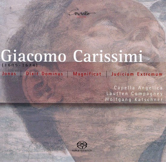 Albumhoes met Giacomo Carissimi (1605-1674), met 'Jonas', 'Dixit Dominus', 'Magnificat' en 'Judicium Extremum'.