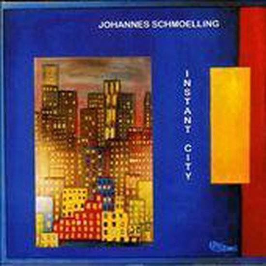 Albumhoes met abstracte stadsafbeelding van Johannes Schmoelling, met de titel 'Instant City'.