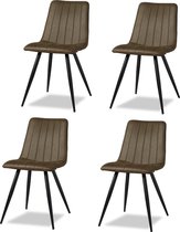 Sense' Living Industriële Eetkamerstoelen Set van 4 Jamy Groen - Eco Leder Kuipstoelen - Microfiber & Metaal