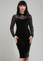 Collectif Rooey Bat Mesh Velvet 50's Pencil Jurk Zwart