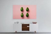 Schilderij - Groen avocadopatroon op roze achtergrond. — 100x70 cm
