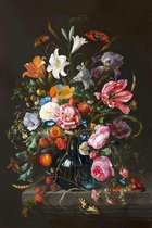 Vaas met Bloemen op Textiel in zwart Frame - WallCatcher | 105 x 70 cm | Jan Davidsz. de Heem | Ware Meester aan de muur!