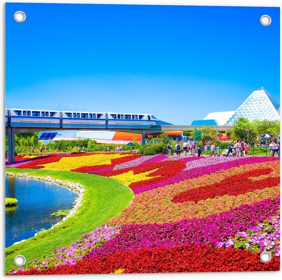 Tuinposter – Bloemen Veld met Veel Kleurne - 50x50cm Foto op Tuinposter  (wanddecoratie voor buiten en binnen)