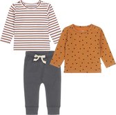 Little Label - babysetje - 2 shirts en broekje - warm bruin - maat: 68 - bio-katoen