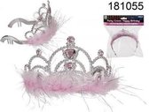 Kroon - Zilver - Met roze stenen en pluche - Kindermaat