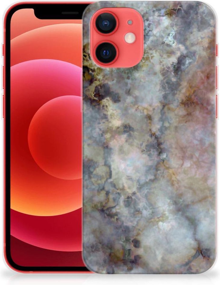 iPhone 12 Mini TPU Siliconen Hoesje Marmer Grijs