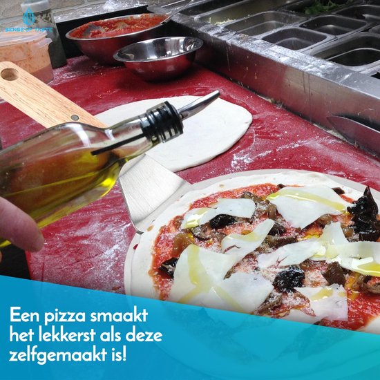 Pizzaschep voor BBQ en Oven - Pizzasnijder - Pizzaspatel - Houten Handvat - RVS - Sense of Taste