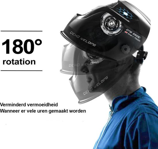 DEKO® Laskap Professioneel - Automatisch - DIN 16-10 Ultraviolet 10 - lasmasker - Laskap - Lashelm - automatisch dimmende lichtfilter - Zwart