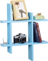 Relaxdays wandplank 6 vakken - wandboard gekleurd - wandelement - cd-rek - blind ophangen - blauw