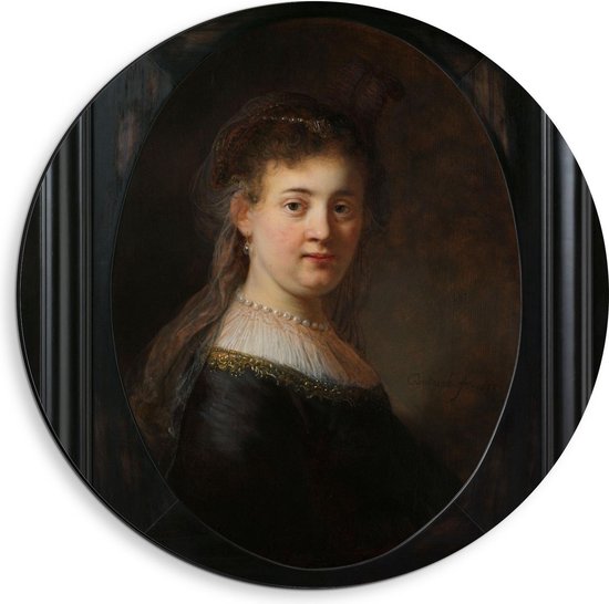 Dibond Wandcirkel - Oude meesters - Vrouw in gefantaseerde kleding, Rembrandt van Rijn - 40x40cm Foto op Aluminium Wandcirkel (met ophangsysteem)