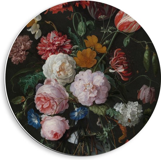 Forex Wandcirkel - Oude meesters - Stilleven: bloemen in vaas, Jan Davidsz. de Heem - 40x40cm Foto op Wandcirkel (met ophangsysteem)
