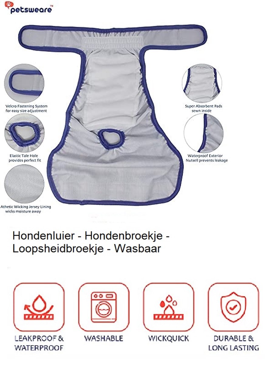 Petsweare Waterdicht absorptievermogen, wasbare robuuste herbruikbare hondenluiers incontinentie-onderlegger voor mannen, puppy's en honden, verpakking van 3 stuks, S, groen-rood-blauw