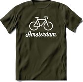 Amsterdam Fiets Stad T-Shirt | Souvenirs Holland Kleding | Dames / Heren / Unisex Koningsdag shirt | Grappig Nederland Fiets Land Cadeau | - Leger Groen - M