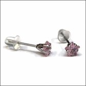Aramat jewels ® - Zirkonia zweerknopjes ster 5mm oorbellen roze chirurgisch staal