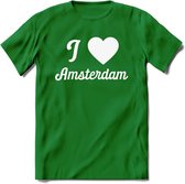 I Love Amsterdam T-Shirt | Souvenirs Holland Kleding | Dames / Heren / Unisex Koningsdag shirt | Grappig Nederland Fiets Land Cadeau | - Donker Groen - L