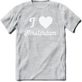 I Love Amsterdam T-Shirt | Souvenirs Holland Kleding | Dames / Heren / Unisex Koningsdag shirt | Grappig Nederland Fiets Land Cadeau | - Licht Grijs - Gemaleerd - M