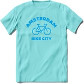 Amsterdam Bike City T-Shirt | Souvenirs Holland Kleding | Dames / Heren / Unisex Koningsdag shirt | Grappig Nederland Fiets Land Cadeau | - Licht Blauw - L