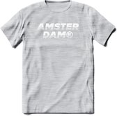 Amsterdam T-Shirt | Souvenirs Holland Kleding | Dames / Heren / Unisex Koningsdag shirt | Grappig Nederland Fiets Land Cadeau | - Licht Grijs - Gemaleerd - L
