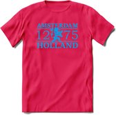 Amsterdam T-Shirt | Souvenirs Holland Kleding | Dames / Heren / Unisex Koningsdag shirt | Grappig Nederland Fiets Land Cadeau | - Roze - M