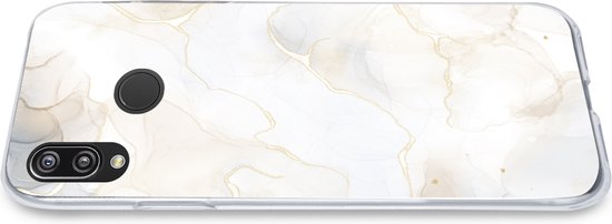 Telefoonhoesje Geschikt voor Huawei P20 Lite (2020) hoesje - Marmer print - Wit - Geel - Siliconen Telefoonhoesje Telefoonhoesje